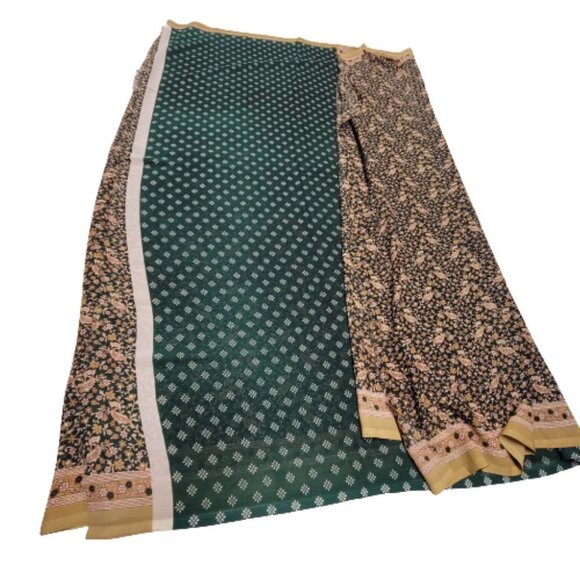 Saree in a Floral Brown and Green - Unstitched- NEW ! - Picture 1 of 8